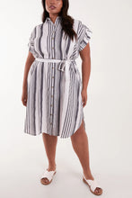 Load image into Gallery viewer, Curve Stripe Belted shirt dress