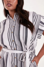 Load image into Gallery viewer, Curve Stripe Belted shirt dress