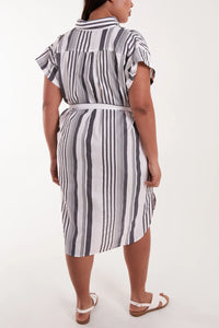 Curve Stripe Belted shirt dress
