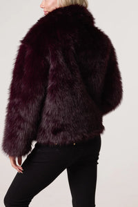 FAUX FUR CROPPED COAT (Burgundy)