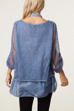 Load image into Gallery viewer, TEXTURED MESH TUNIC &amp; SCARF TOP Denim