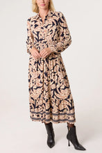 Load image into Gallery viewer, BORDER &amp; LEAF PRINT SHIRT STRETCH DRESS