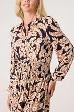 Load image into Gallery viewer, BORDER &amp; LEAF PRINT SHIRT STRETCH DRESS