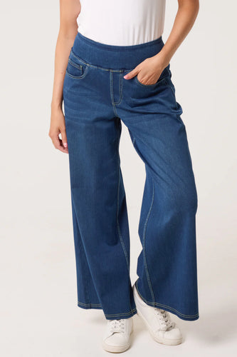 ELASTIC WAISTBAND WIDE LEG JEANSq