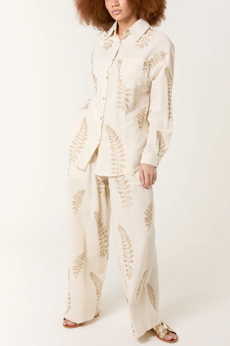 Embroidered leaf shirt and trousers