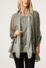 Load image into Gallery viewer, TEXTURED MESH TUNIC &amp; SCARF TOP Sage