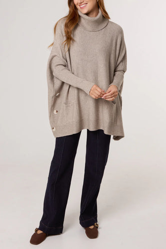 SIDE BUTTONS ROLL NECK KNIT JUMPER