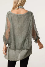 Load image into Gallery viewer, TEXTURED MESH TUNIC &amp; SCARF TOP Sage
