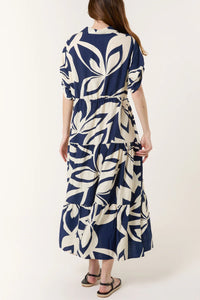 ABSTRACT FLORAL BUTTON & TIERED MIDI DRESS