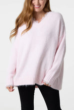 Load image into Gallery viewer, LACE TRIM FLUFFY KNIT V-NECK JUMPER