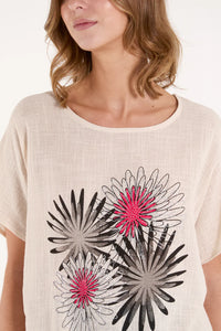 Round neck floral diamanté top