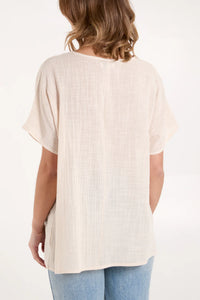 Round neck floral diamanté top