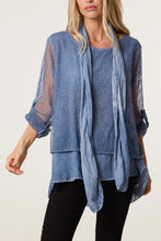 Load image into Gallery viewer, TEXTURED MESH TUNIC &amp; SCARF TOP Denim