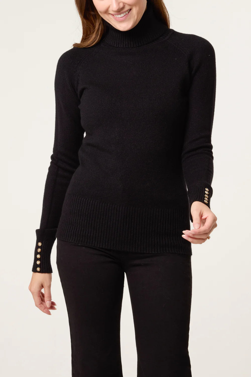 ROLL NECK BUTTON CUFF JUMPER black