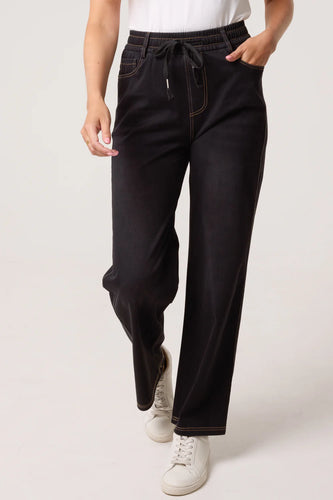 HEART ELASTIC STRING WIDE LEG JEANS