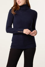 Load image into Gallery viewer, ROLL NECK BUTTON CUFF JUMPER navy