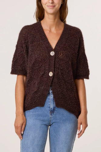 POINTELLE KNIT SHORT SLEEVE CARDIGAN