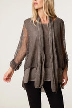 Load image into Gallery viewer, TEXTURED MESH TUNIC &amp; SCARF TOP Chocolate