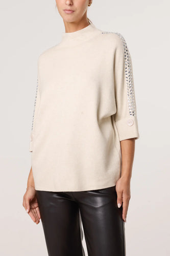 HIGH NECK BOXY RHINESTONE JUMPER