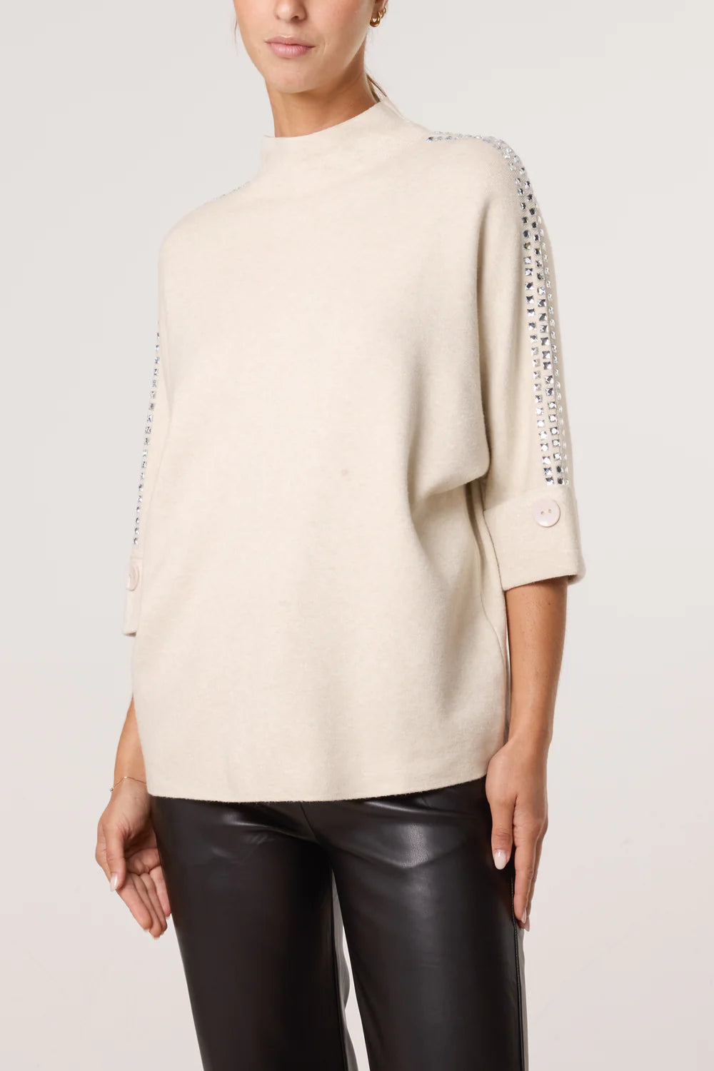 HIGH NECK BOXY RHINESTONE JUMPER