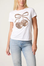 Load image into Gallery viewer, EMBELLISHED ANIMAL PRINT CHERRY T-SHIRT - Isabella Paige’s Boutique 