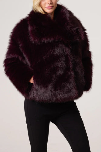 FAUX FUR CROPPED COAT (Burgundy)