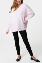 Load image into Gallery viewer, LACE TRIM FLUFFY KNIT V-NECK JUMPER