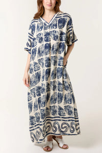 SHELL PRINT V-NECK MAXI DRESS