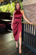Load image into Gallery viewer, Wine Halter Neck Dress