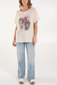 Round neck floral diamanté top