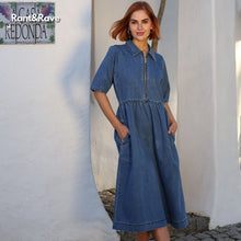 Load image into Gallery viewer, Rant and Rave Jade Denim Dress Mid Blue - Isabella Paige’s Boutique 