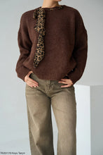 Load image into Gallery viewer, Leopard print scarf detail on chocolate knit